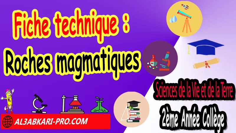 Roches magmatiques, Fiches techniques, La formation des roches magmatiques, Sciences de la Vie et de la Terre (SVT) de 2ème Année Collège, SVT 2AC biof, Sciences de la Vie et de la Terre (SVT) 2APIC option française