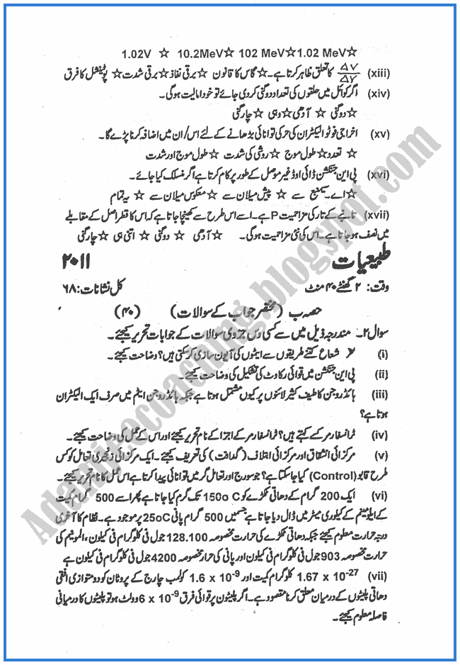 Physics-urdu-2011-past-year-paper-class-XII