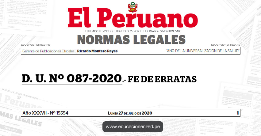 D. U. Nº 087-2020.- FE DE ERRATAS