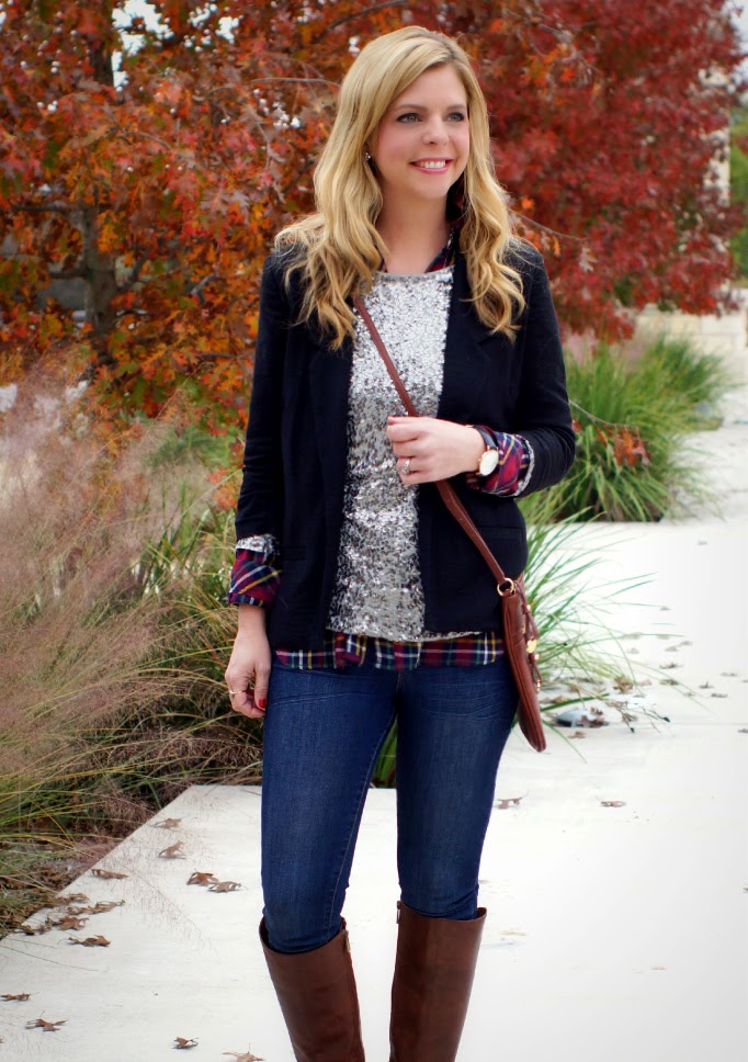 Fashion Layering ideas for Fall and Winter Sequins and Plaid