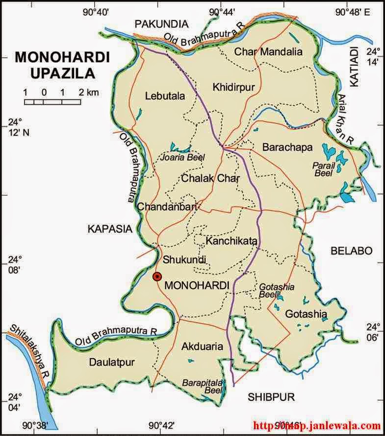 monohardi upazila map of bangladesh