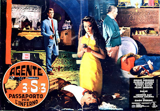 AGENTE 3-S-3 PASSAPORTO PER L'INFERNO. Italia. Fotobusta. AGENTE S3S: PASAPORTE PARA EL INFIERNO. Agente 3S3: Passaporto per l'inferno. 1965. Italia, Francia, España. Dirección: Sergio Sollima (como Simon Sterling). Reparto: Giorgio Ardisson, Bruna Simionato (como Barbara Simon), Georges Rivière, Seyna Seyn, Franco Andrei (como Frank Andrews), Liliane Fernani, José Marco (como Joshua Marco), Calisto Calisti (como Charles Kalinski), Francisco Sanz, Fernando Sancho, Henri Cogan, Béatrice Altariba.