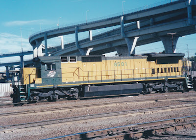 Chicago & North Western Dash 8-40C #8501 at Albina Yard in Portland, Oregon, in 1999