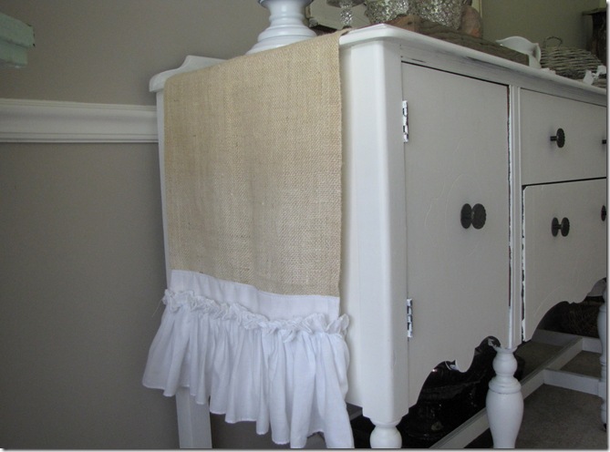 My mom made this great ruffled burlap runner that I use on the buffet