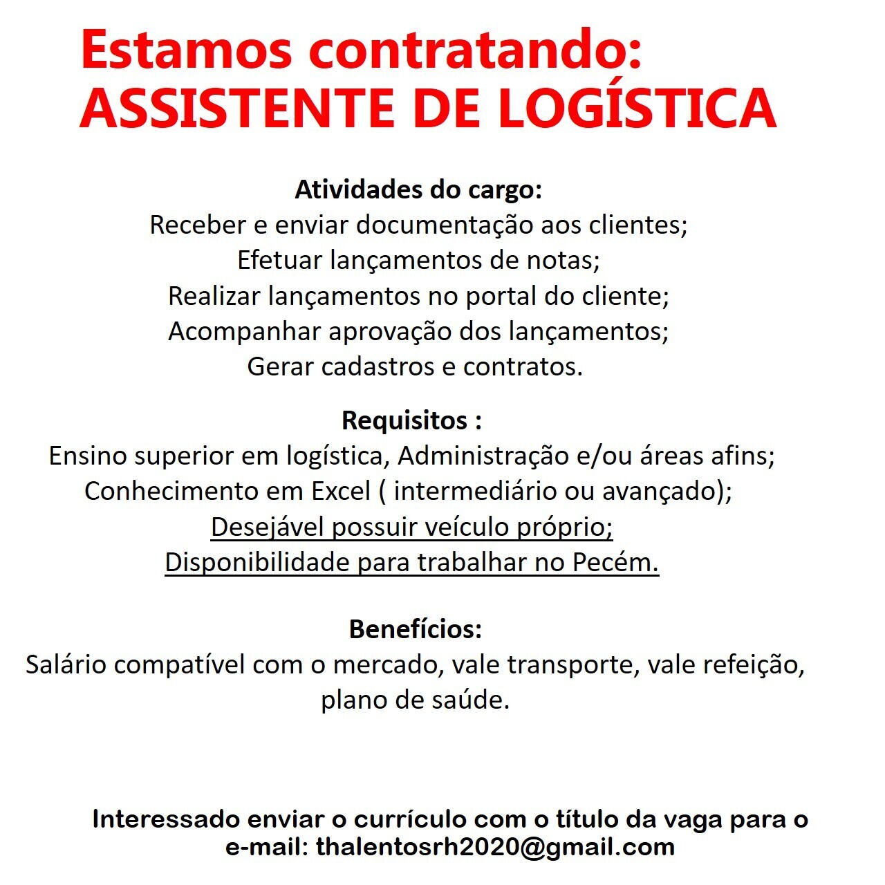 ASSISTENTE DE LOGÍSTICA