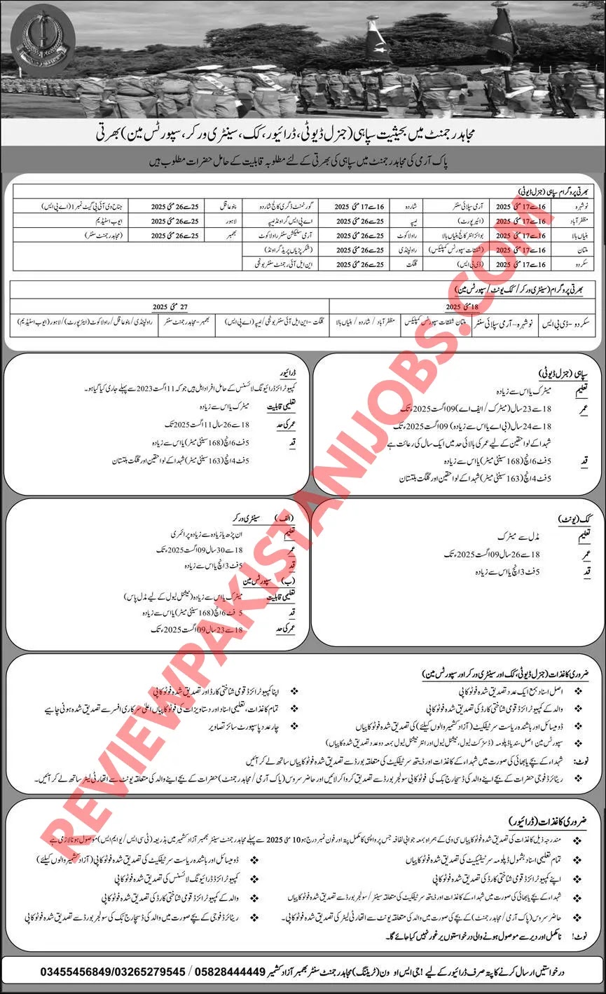 Join Mujahid Force as Sipahi in 2025 – Latest Pak Army Jobs Announcement