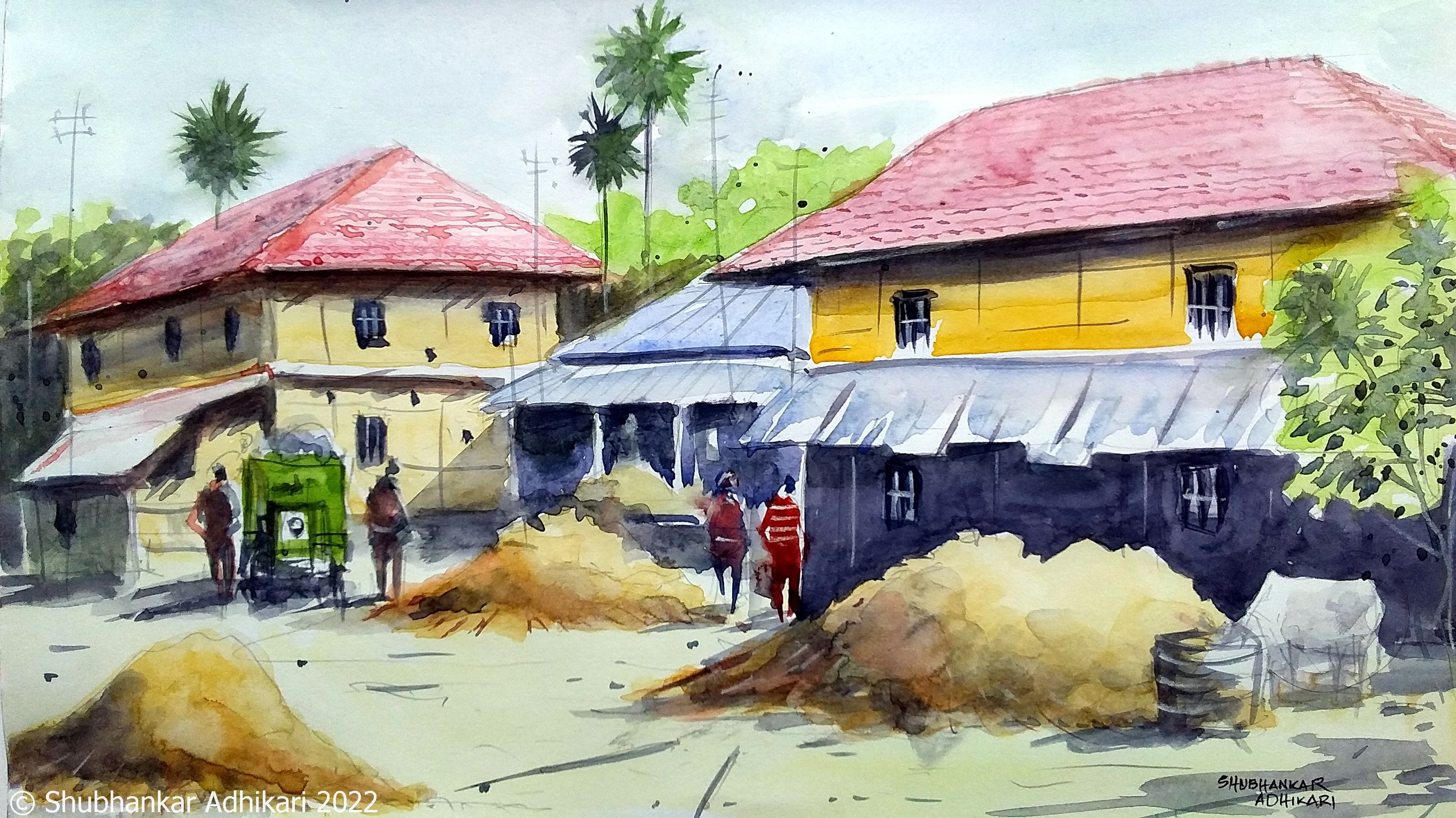 rural village life scenery drawing  YouTube