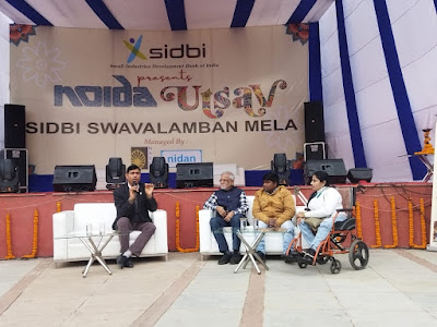 Mr. Subhash Vashishth leading the discussion on "Making Cities Inclusive and Accessible for the Differently Abled". Speakers: Mr. Rajendran (NEDAR), Mr. Sonu Ram and Ms. Kishwar.