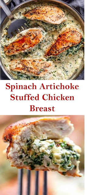 Spinach Artichoke Stuffed Chicken Breast #Spinach #Artichoke #Stuffed #Chicken #Breast #SpinachArtichokeStuffedChickenBreast