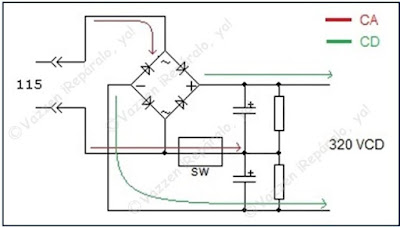 Adaptador de 110-220 Vca funcionando como doblador de tension.