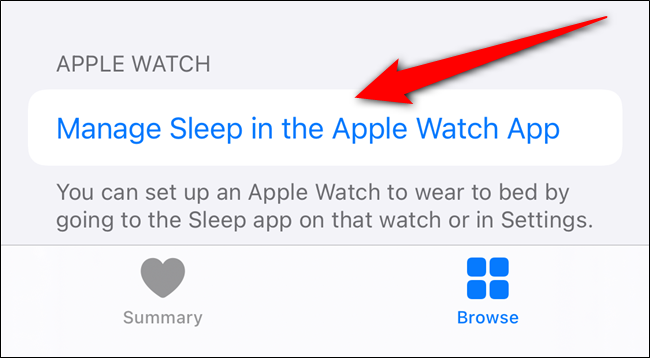 اضغط على "إدارة السكون في تطبيق Apple Watch".