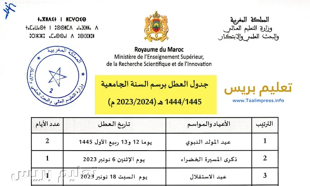 لائحة العطل الجامعية 2024 بالمغرب