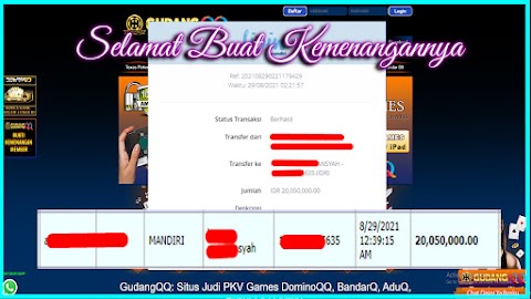 Selamat Kepada Member Setia GudangQQ WD sebesar Rp. 20.050.000.-