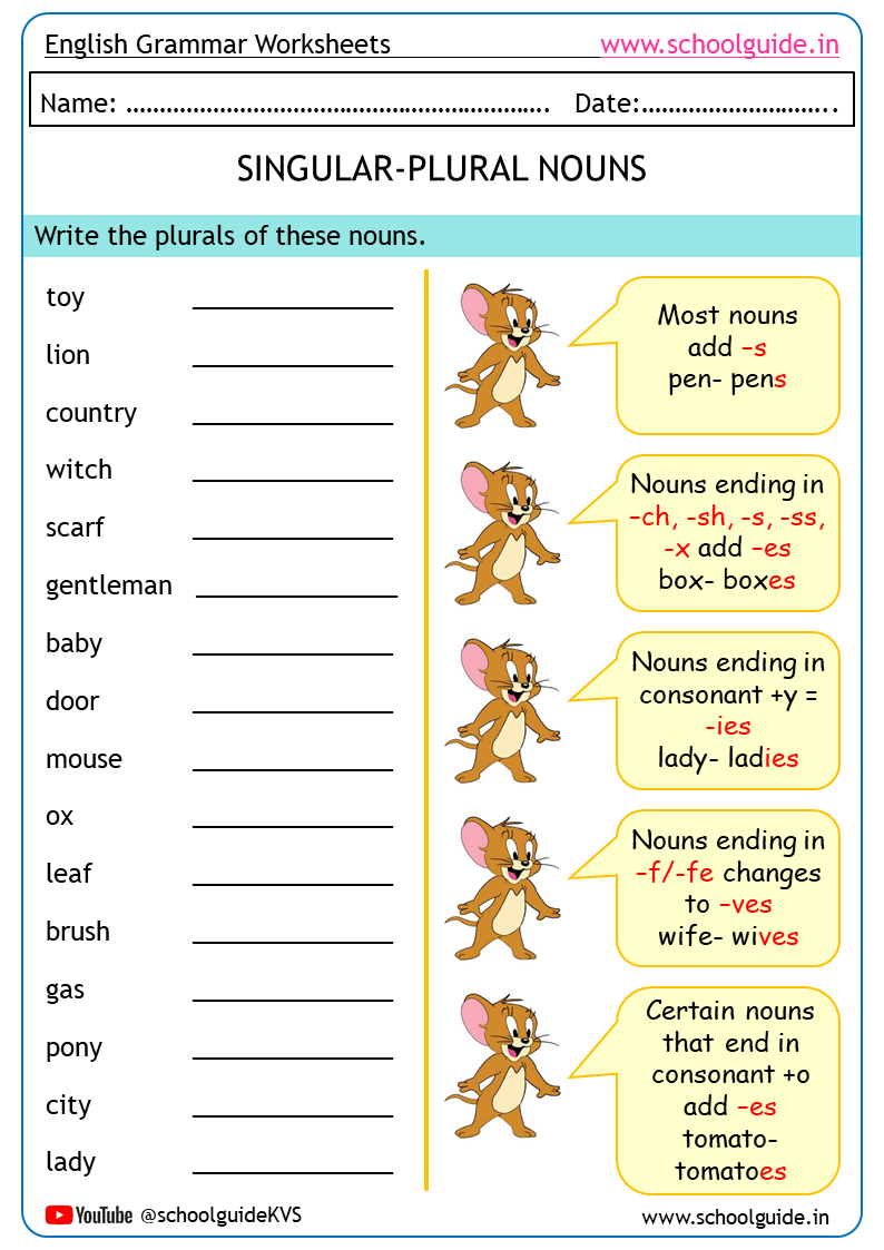 Free Printable Singular Plural Nouns Worksheets