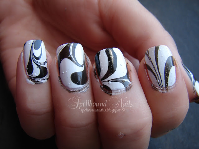 nails nailart nail art Spellbound mani manicure Halloween water marble October Nail-Aween Challenge black white LA Colors