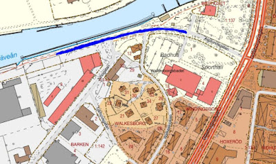 Karta över Södra hamnen med den aktuella gatusträckan markerad.