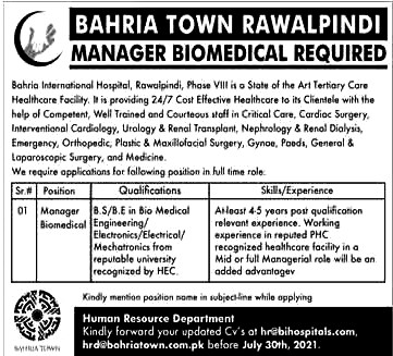 Bahria Town Rawalpindi Latest Jobs 2021 in Pakistan