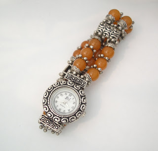 watch bracelet orange double string bead stretch HD HQ picture
