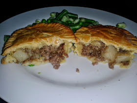 Meat and Potato Pie cut in half