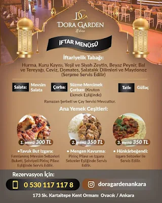 Dora Garden Keçiören Ankara Ramazan 2023 İftar Menüleri ve Fiyatları