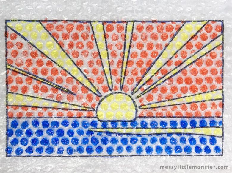 Roy Lichtenstein sunrise bubble wrap pop art project for kids