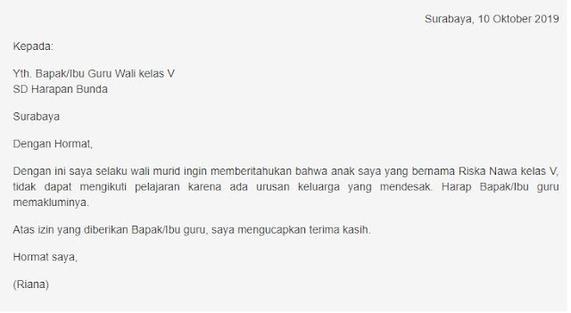 Contoh Surat Izin Sakit Online untuk Sekolah SD