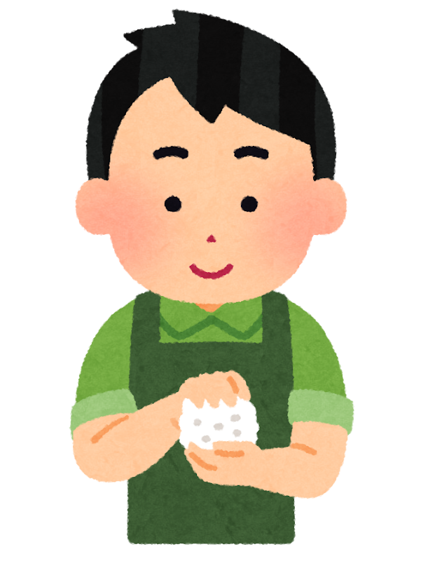 無料イラスト かわいいフリー素材集 おにぎりを握る人のイラスト 男性