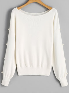  Faux Pearl Slit Sleeve Sweater