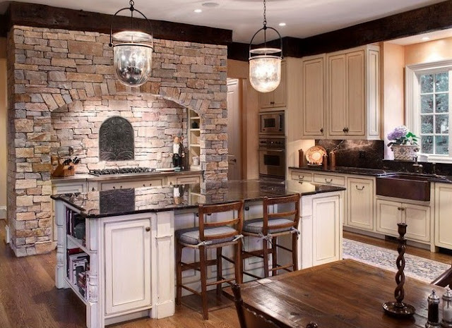 Beautiful Kitchens Design Ideas with Stone Walls 