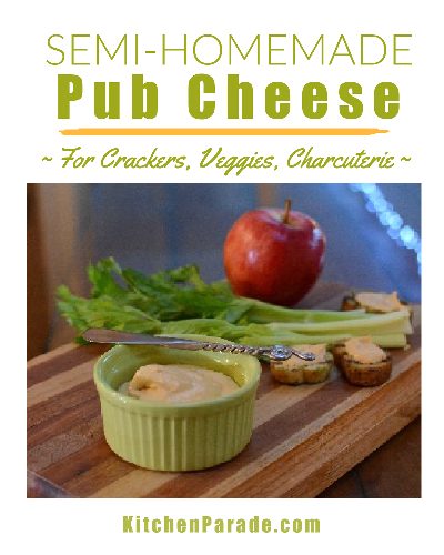 Semi-Homemade Pub Cheese, an easy cheese spread ♥ KitchenParade.com. Perfect for crackers, sandwiches, veggies, fresh fruit, charcuterie boards.
