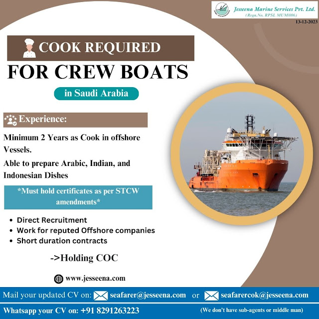 Lowongan Pelaut Crewboats in Saudi Arabia untuk Koki Januari 2024