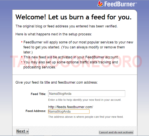 MEMBUAT FEED FEEDBURNER DAN SETTING PENGUBAHAN ARAH FEED DEFAULT PADA BLOGGER