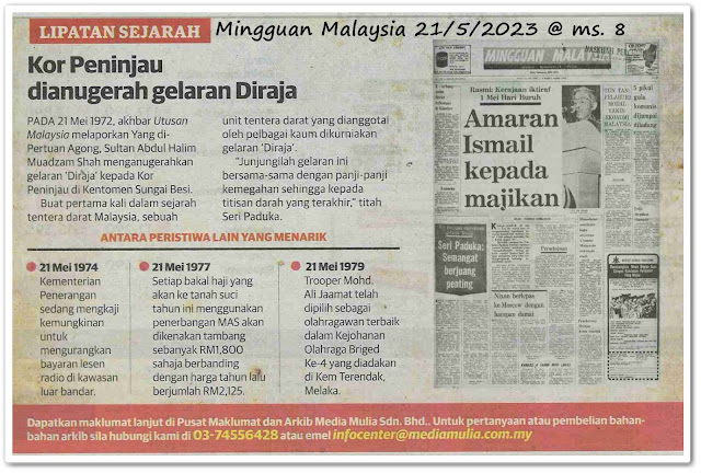Lipatan sejarah 21 Mei - Keratan akhbar Mingguan Malaysia 21 Mei 2023