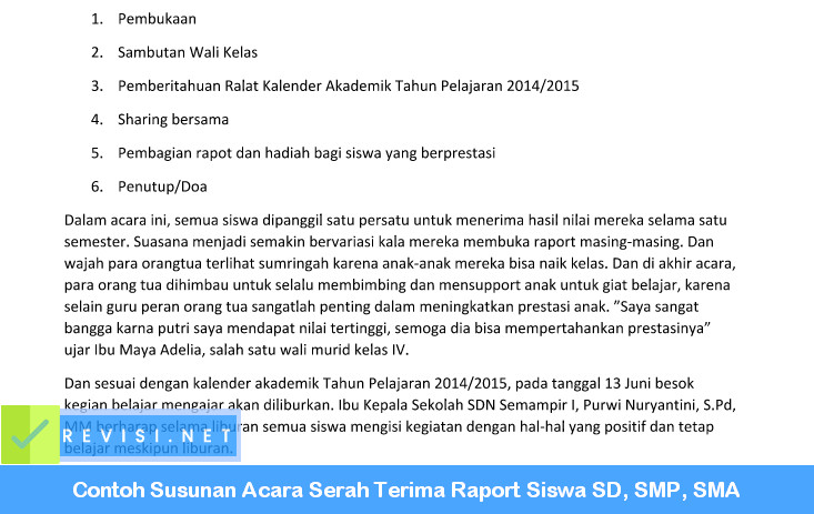 Contoh Susunan Acara Serah Terima Raport Siswa SD, SMP 