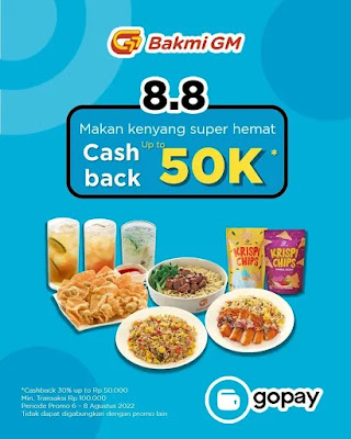 promosi bakmi GM 8.8 cashback sd 50 ribu dengan Gopay