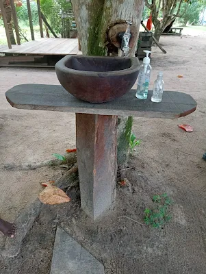 " Sink made from wood in Jaw Jaw a Tela resort in the Amazon rainforest"