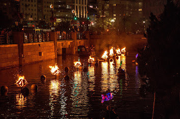 View of WaterFire show in Providence