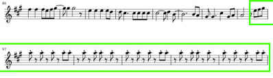 sezione d'archi finale in Viva la vida spartito violino, il ponte ritmico per andare al finale della canzone