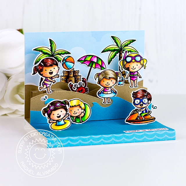 Sunny Studio Stamps: Coastal Cuties Beach Babies Catch A Wave Dies Summer Themed Interactive Cards by Lexa Levana and Rachel Alvarado