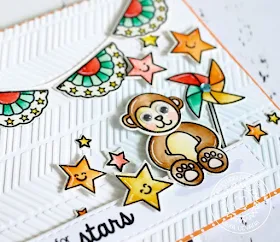 Sunny Studio Stamps: Reach For The Stars Monkey Card by Lexa Levana (using Stars & Stripes and Comfy Creatures)