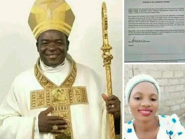 DA DUMI-DUMINSA: Bishop Mathew Kuka ya yi kira da a gaggauta kamo wadanda su ka kashe tare da kona budurwar a Sokoto