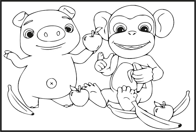 Monkey and Pig Coloring