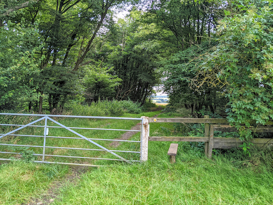 The gate into woodland on St Paul's Walden footpath 20 mentioned above