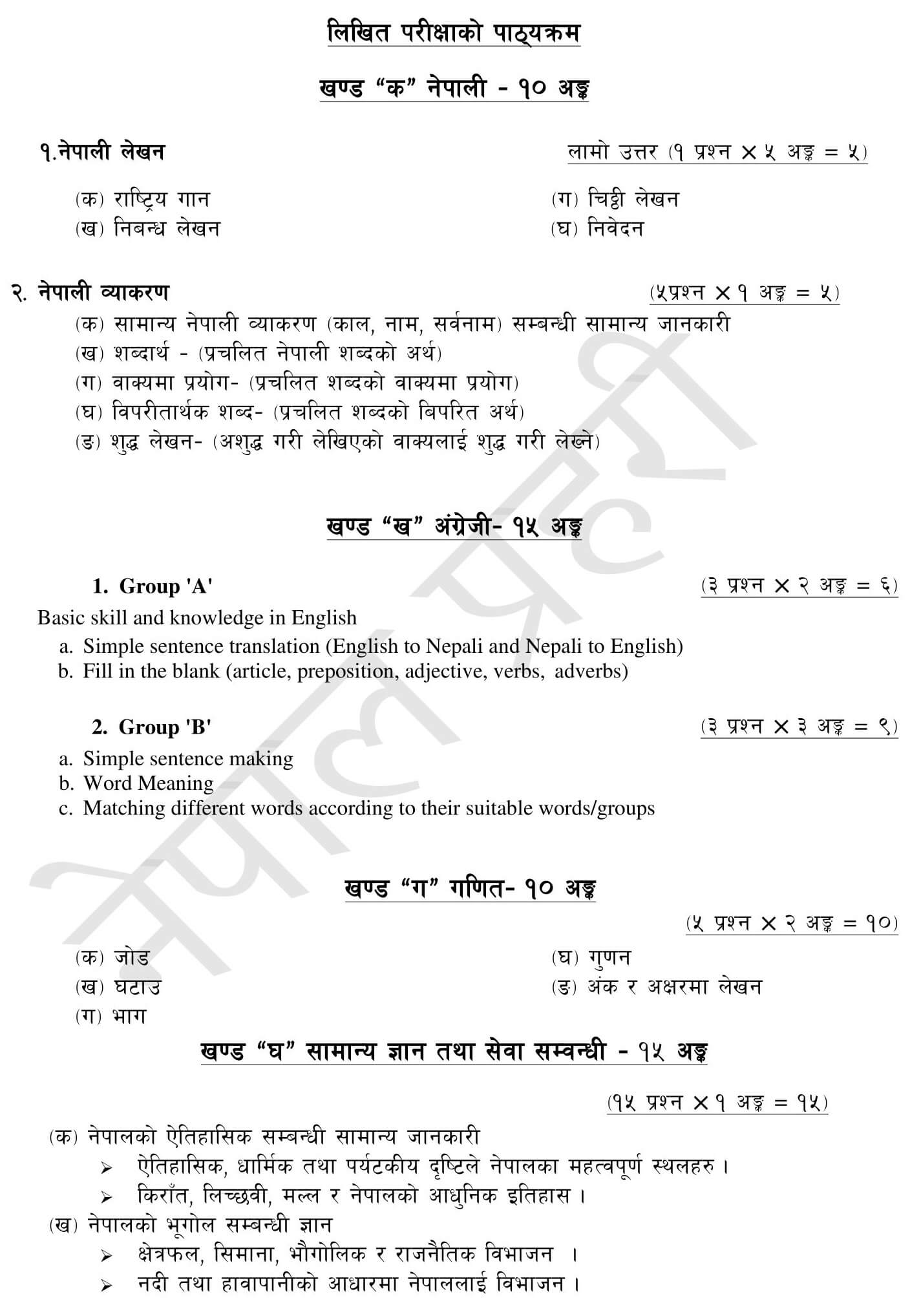 Nepal Police Constable Syllabus (Health)