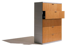 lateral file cabinet with wood veneer fronts on drawers