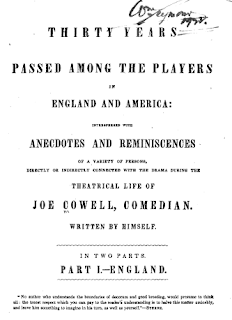 'Thirty Years Passed Among the Players in England and America' by Joe Cowell (1844)