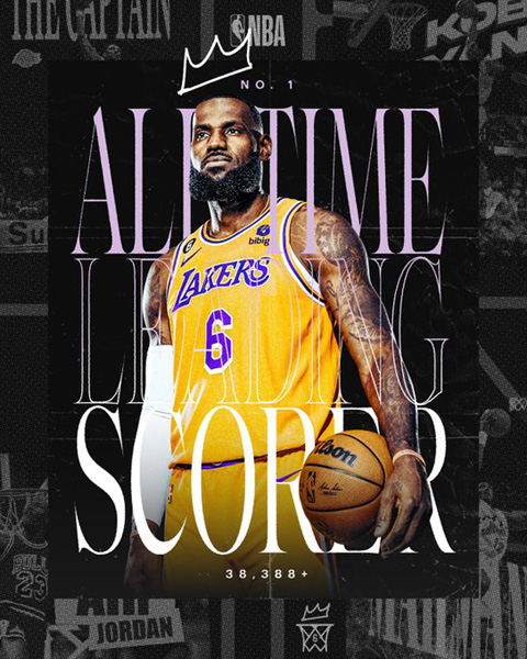 LeBron James became the new all-time leading scorer in NBA history on February 7, 2023...during the L.A. Lakers-Oklahoma City Thunder game at Crypto.com Arena.