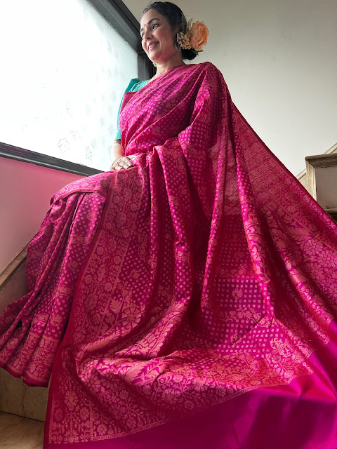 Radiant in Hot Pink: The Allure of Silk Cutwork Jamdani with Koniyas