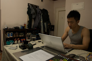 Art University Student at home with jeans and shoe collection, Beijing 2009