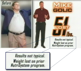 nutrisystem ad with results not typical disclaimer
